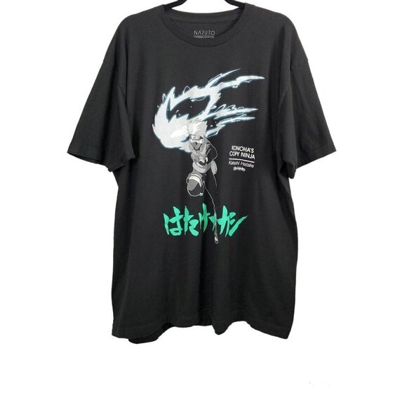 🏆Naruto Short Sleeve Black Graphic Anime T-Shirt Hatake Konoha Anime Retro - Picture 1 of 3